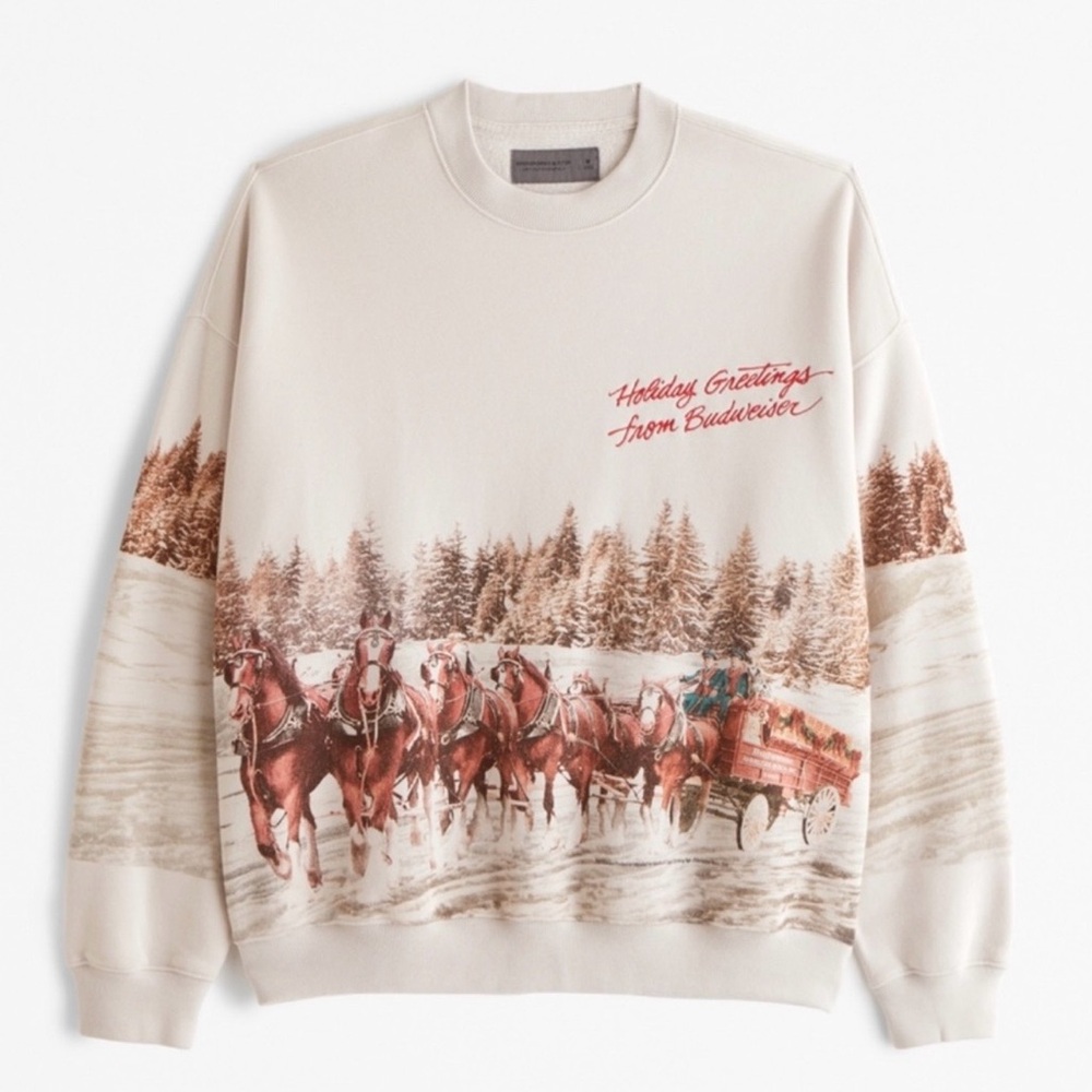 Abercrombie Budweiser Cream Crewneck Sweater